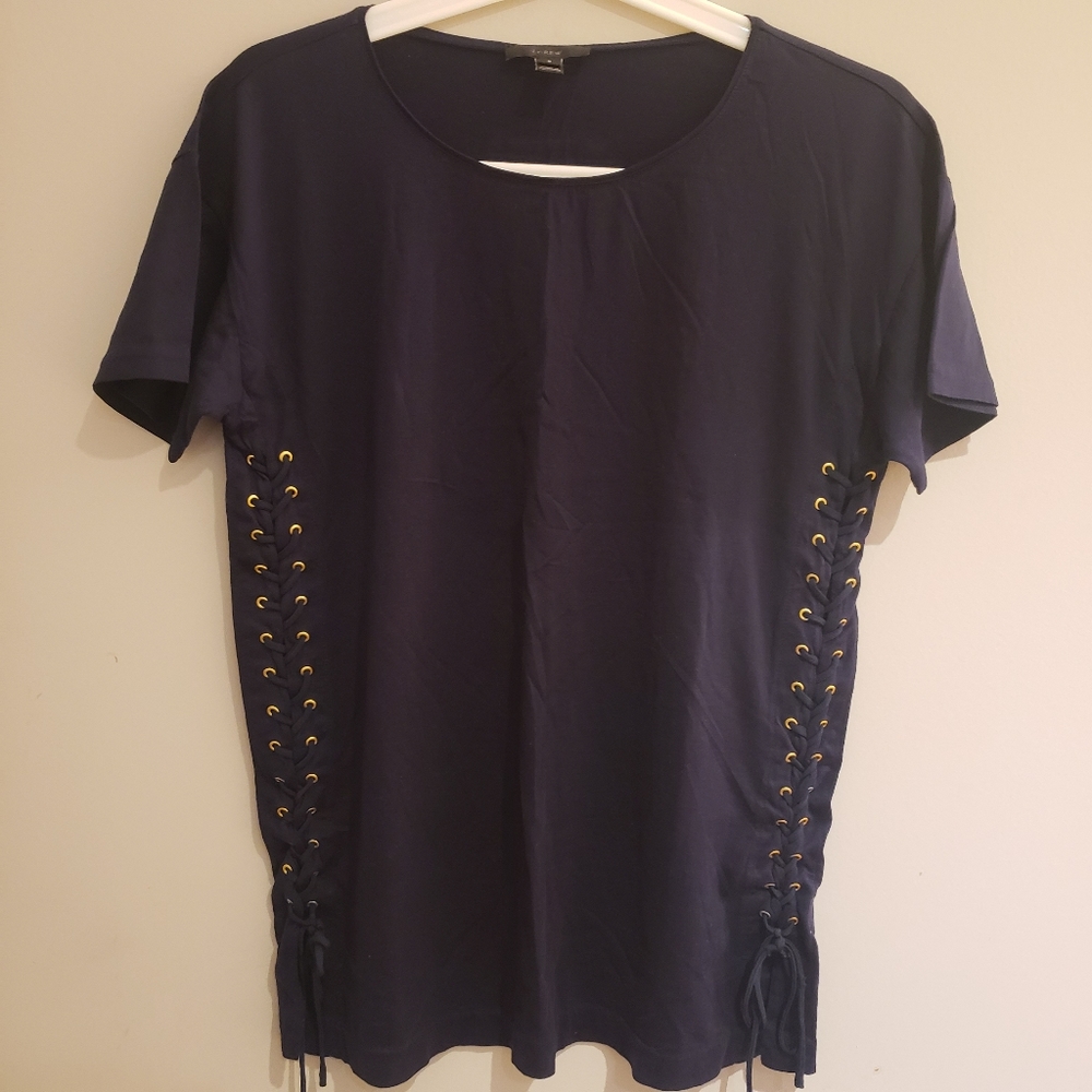 J Crew Navy Blue Lace-up Blouse/Top